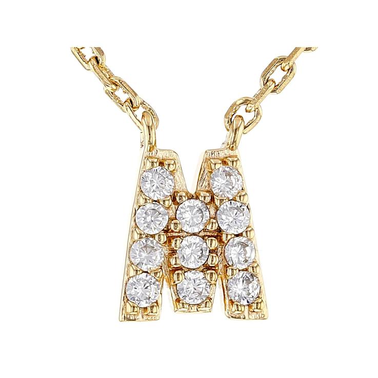 CZ Initial M Station Necklace In 18K Gold Over Sterling Silver 0.17ctw