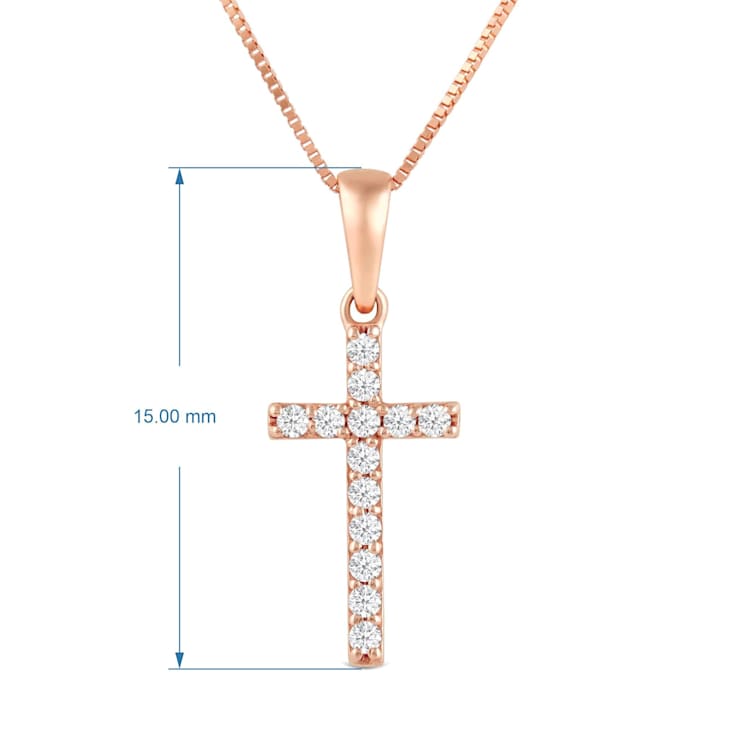 White Cubic Zirconia 14k Rose Gold Cross Pendant With Chain 0.30ctw