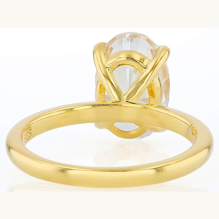 Oval CZ Solitaire Statement Ring In 18K Gold Over Sterling Silver