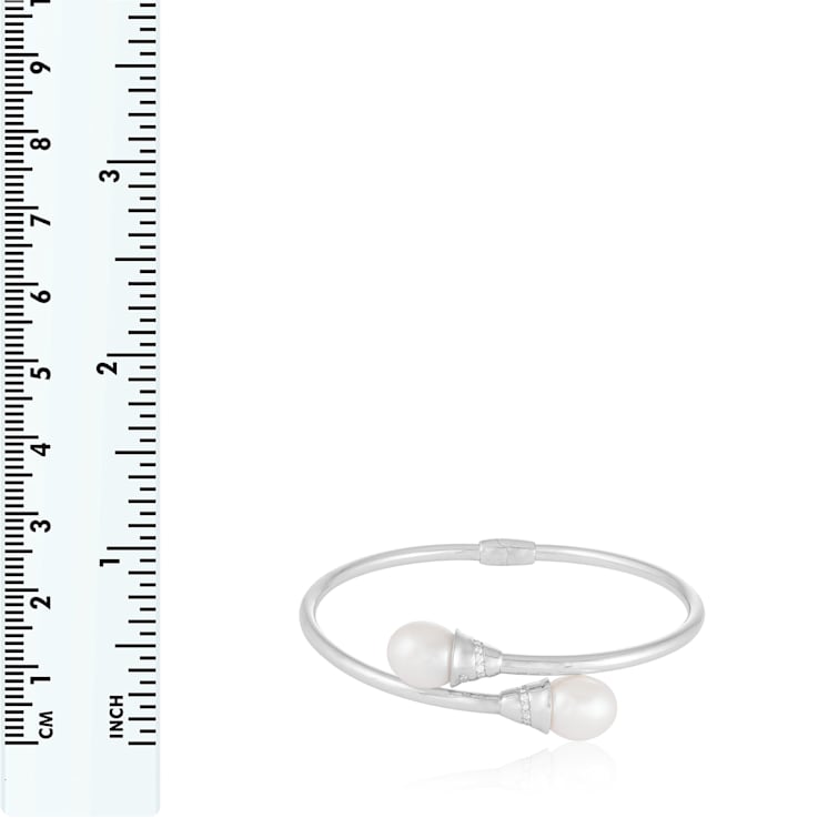 9.5-10mm White Cultured Freshwater Pearl Silver  Bracelet