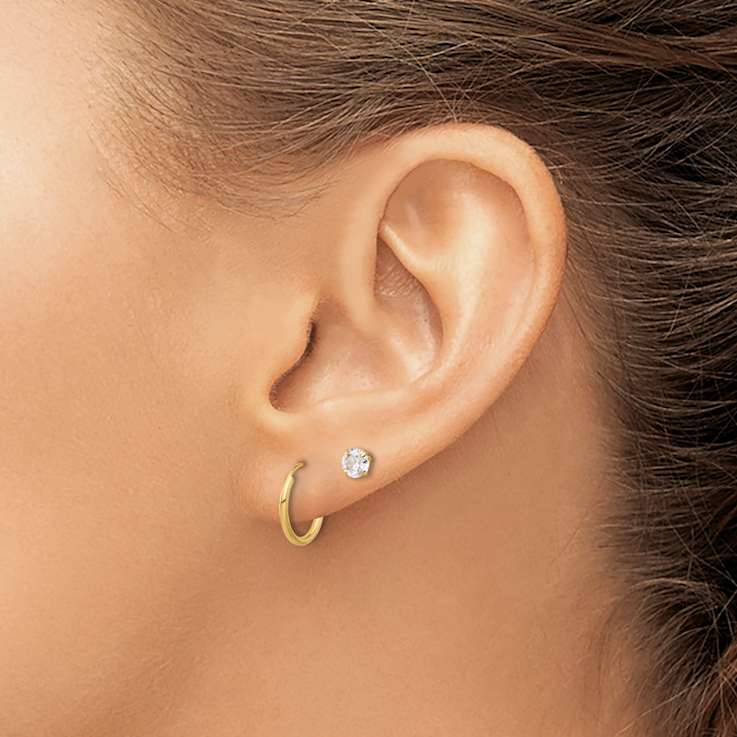 14k Yellow Gold Polished 4.5mm Cubic Zirconia Studs and Small 7/16"
Endless Hoop Earring Set