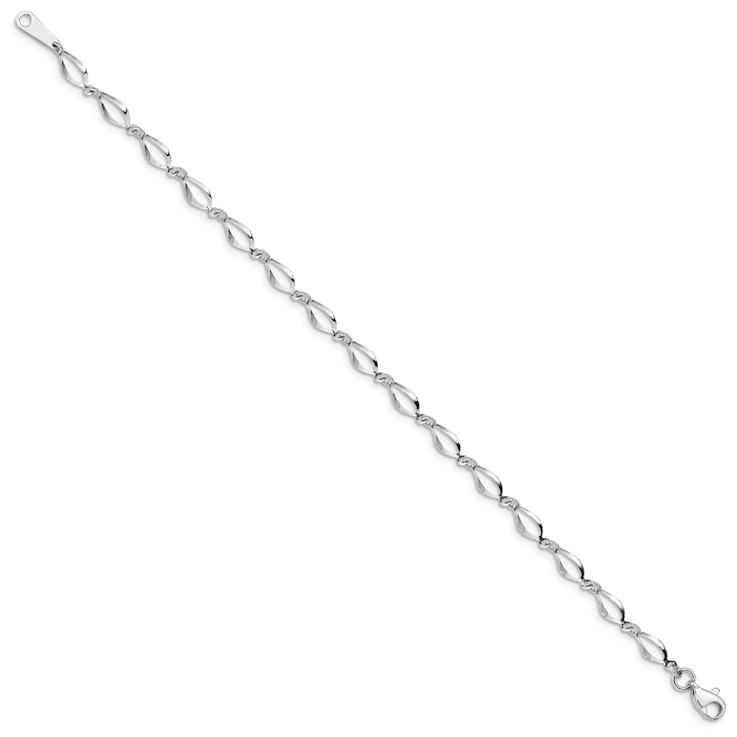 Rhodium Over 10k White Gold 5mm Polished Fancy Link Bracelet