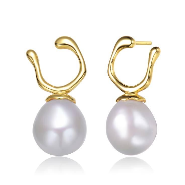 Pear Shape Freshwater Pearl Drop Earrings In 14K Gold Over Sterling Silver