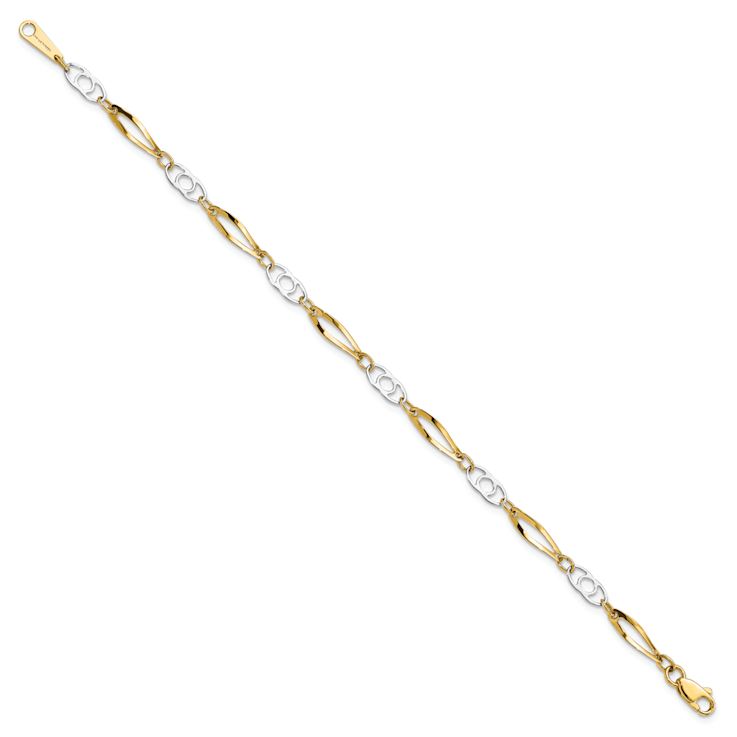 10k Yellow Gold and 10k White Gold 3mm Polished Fancy Link Bracelet