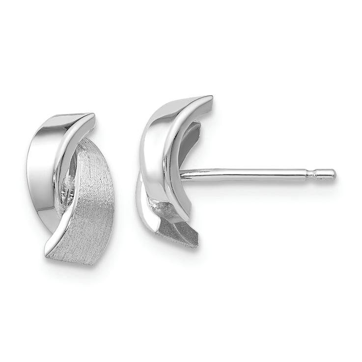 Rhodium Over 14k White Gold Polished and Satin Fancy Stud Earrings