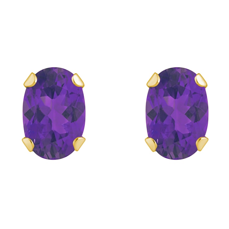 6x4mm Oval Amethyst 10k Yellow Gold Stud Earrings