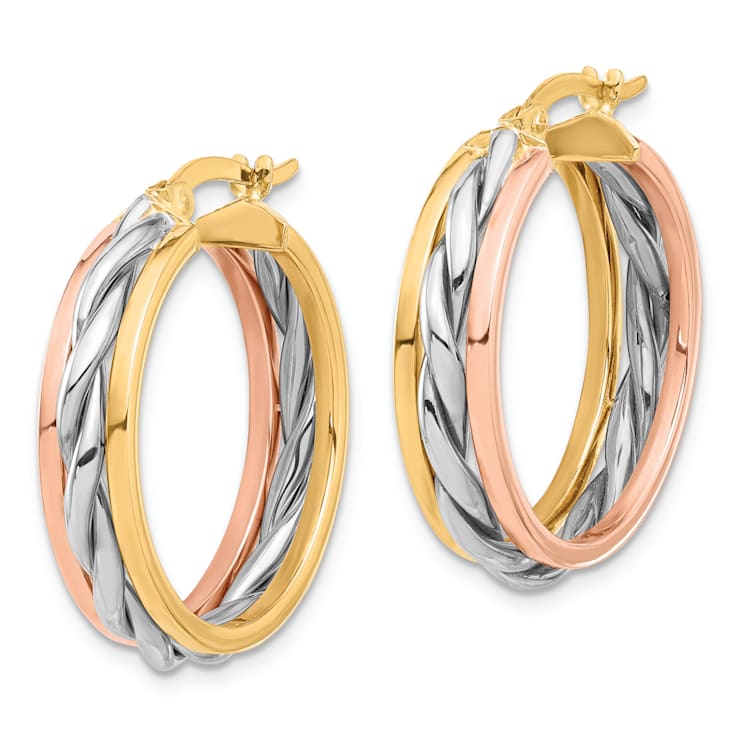 14k Yellow Gold, 14k White Gold and 14k Rose Gold Polished and Textured
1" Twisted Hoop Earrings