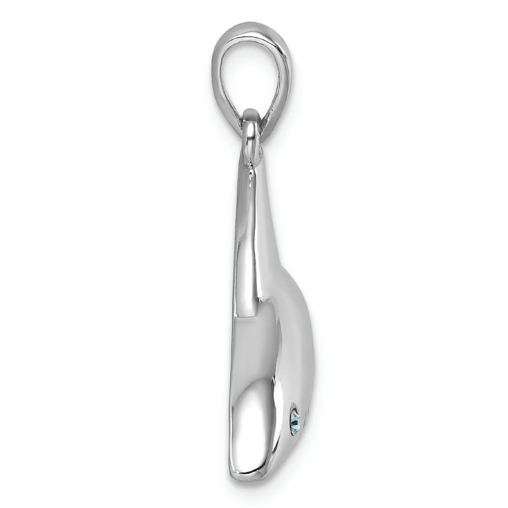Rhodium Over Sterling Silver Polished Crystal Eye Shark Pendant
