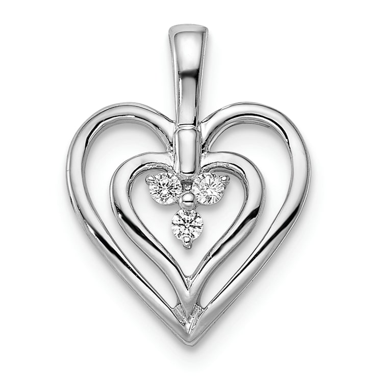 Rhodium Over 14k White Gold Polished Heart Diamond Pendant