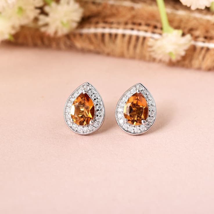 Yellow Citrine Earring Pear Shape Earring with Moissanite Accents
Sterling Silver Halo Stud Earrings