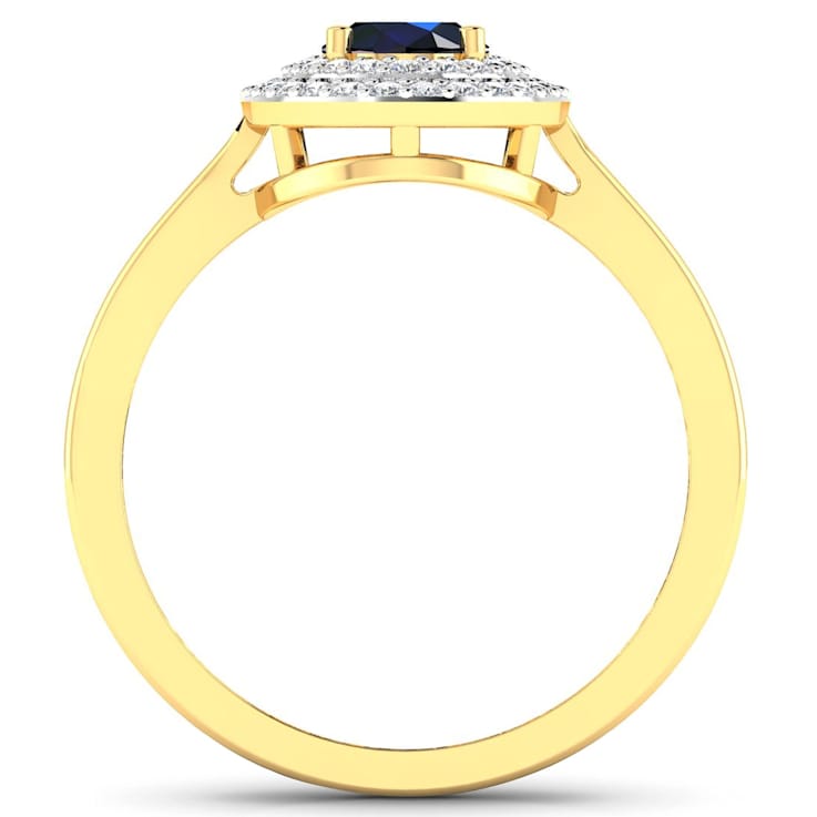 1.06ctw Blue Sapphire and Diamond 14K Yellow Gold Halo Ring