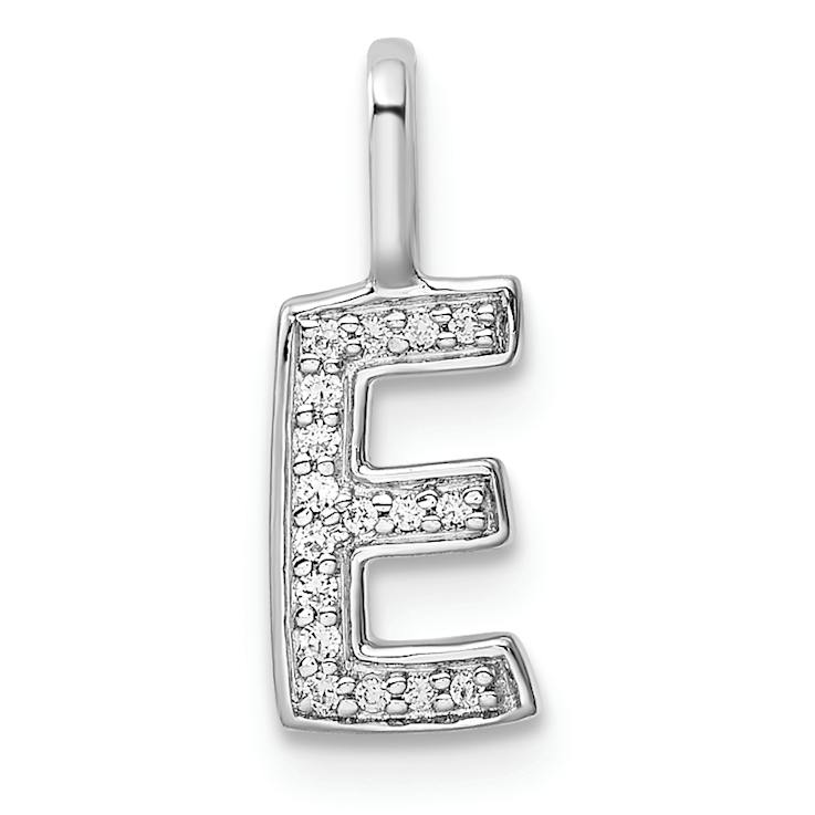 14K White Gold Diamond Letter E Initial Pendant