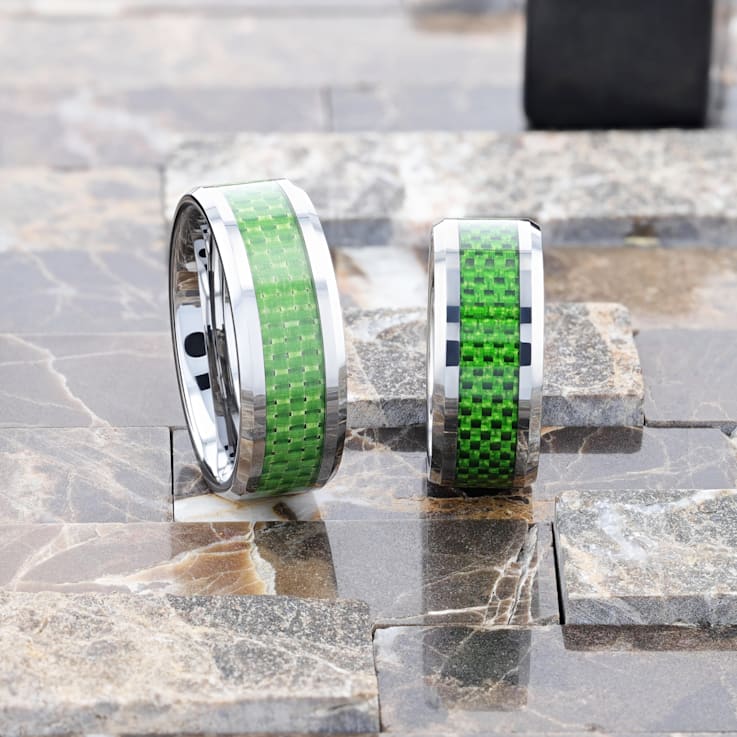 VERMONT Tungsten Wedding Band With Emerald Green Carbon Fiber Inlay 8mm
