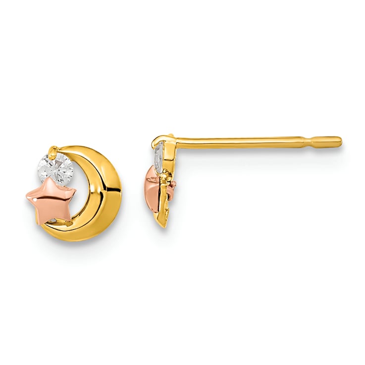 14K Yellow Gold and 14K Rose Gold Children's 6mm Cubic Zirconia Moon and
Star Stud Earrings