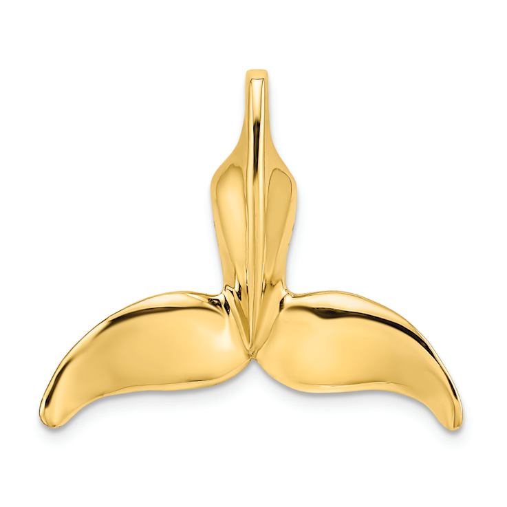 14k Yellow Gold 3D Polished Whale Tail Chain Slide Pendant