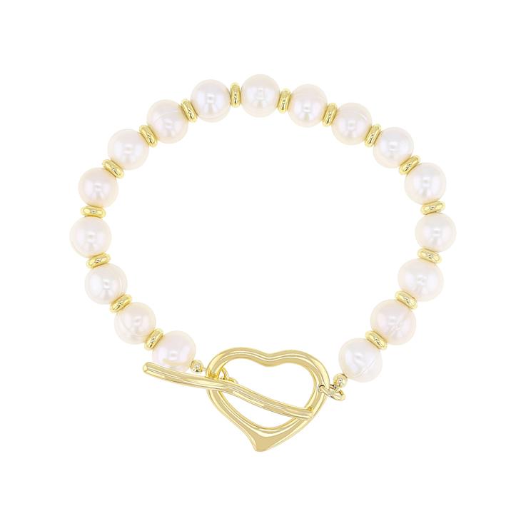 Cultured Freshwater Pearl Toggle Bracelet In 18K Gold Over Bronze 8mm