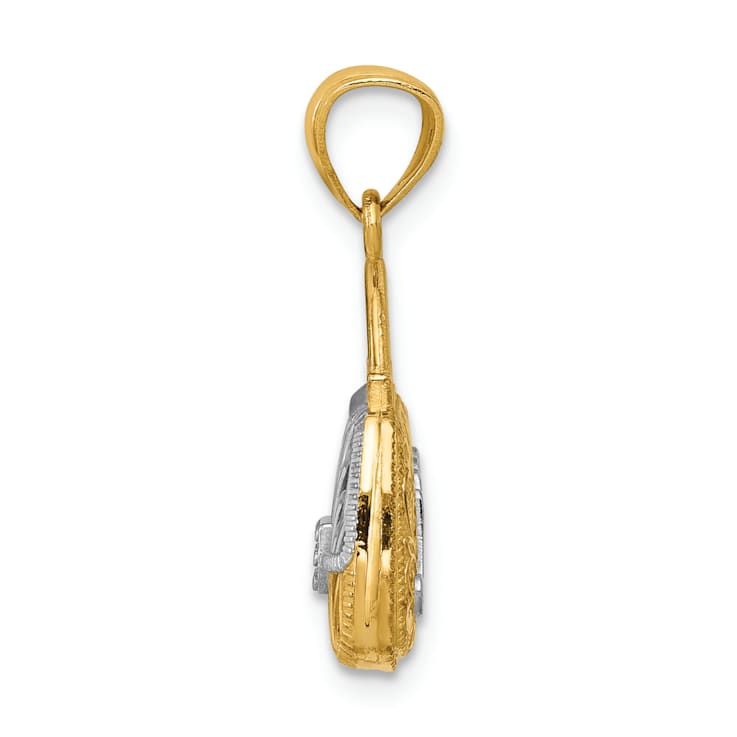 14k Yellow Gold 3D and Rhodium Over 14k Yellow Gold 3D Textured
Reversible Mom Handbag Pendant