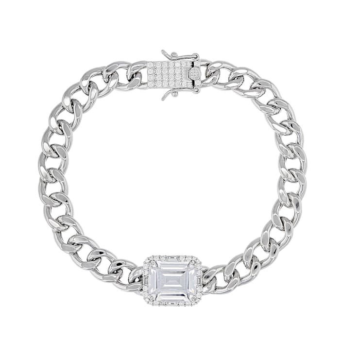 CZ Curb Link Bracelet In Platinum-Enhanced Sterling Silver 10.71ctw