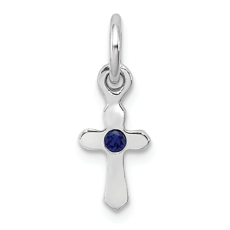 Rhodium Over Sterling Silver Child's September Blue Preciosca Crystal
Cross Pendant