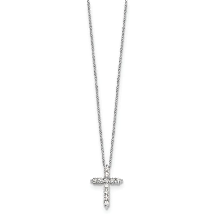 Rhodium Over 10k White Gold 0.50 ctw Diamond Cross Pendant with 18 inch
Cable Chain