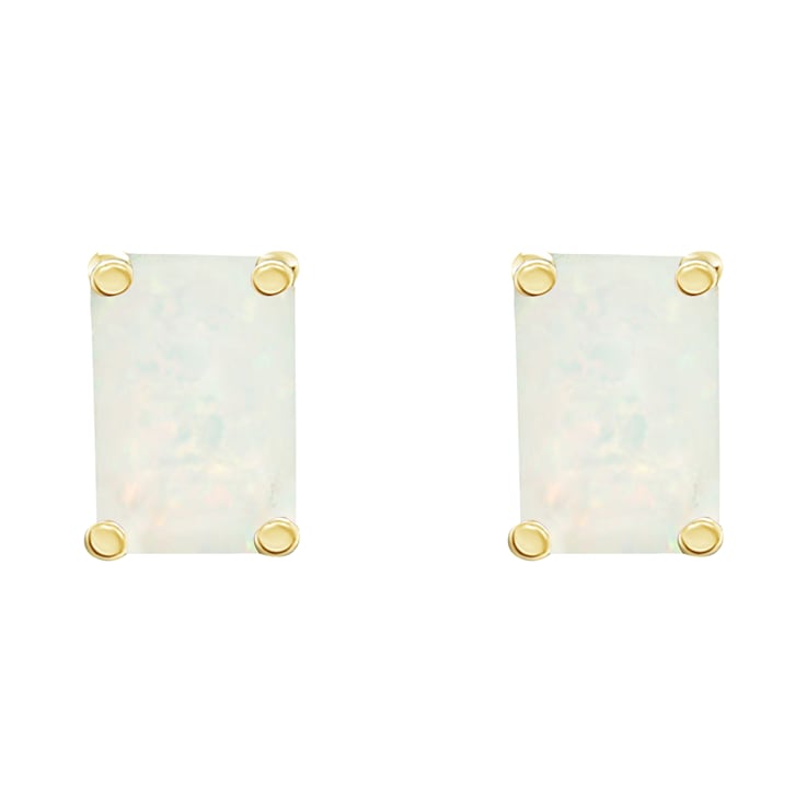 6x4mm Emerald Cut Opal 14k Yellow Gold Stud Earrings