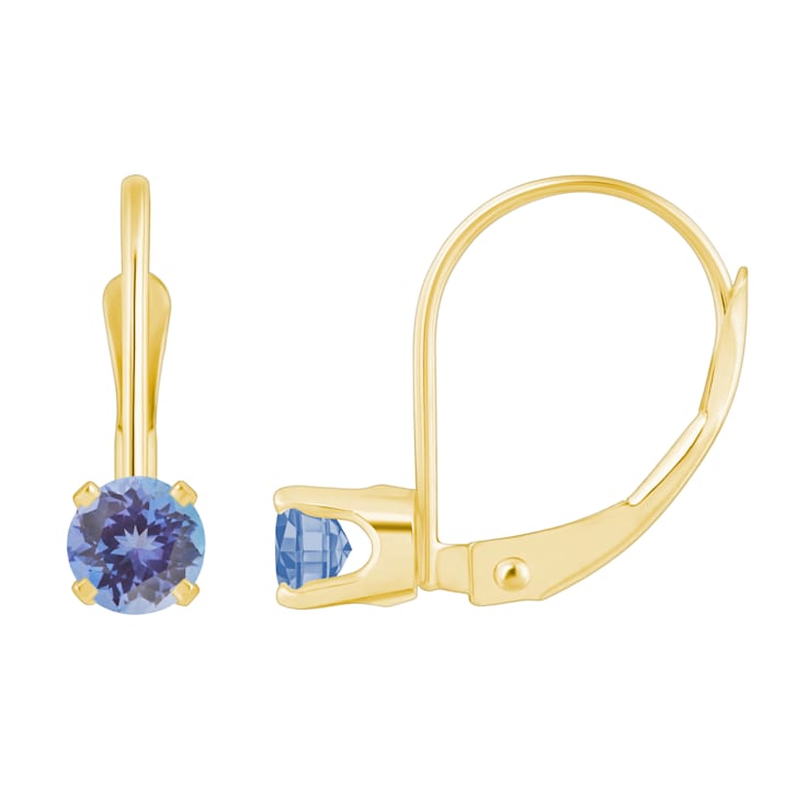 4mm Round Tanzanite 14k Yellow Gold Drop Earrings