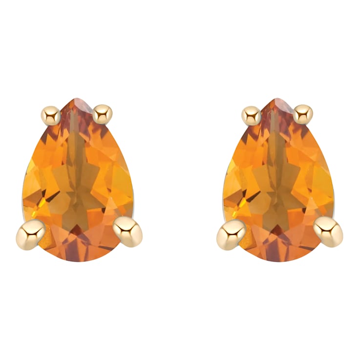 6x4mm Pear Shape Citrine 14k Yellow Gold Stud Earrings