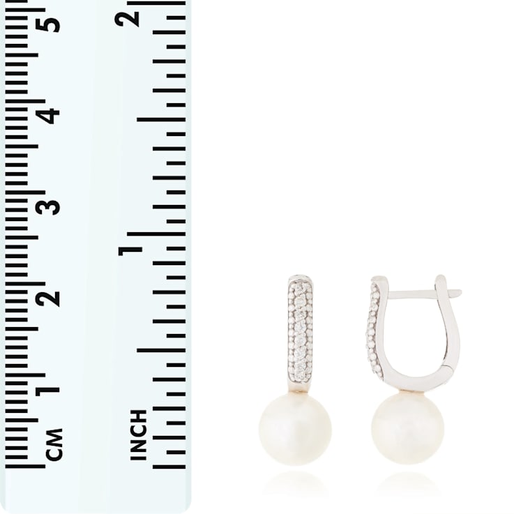 White Cultured Akoya Pearl 14k White Gold Earrings 7-7.5mm