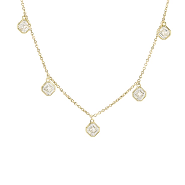Lab-Grown Diamond Asscher-Cut Bezel Set Station Necklace In 14K Yellow
Gold 2.00ctw