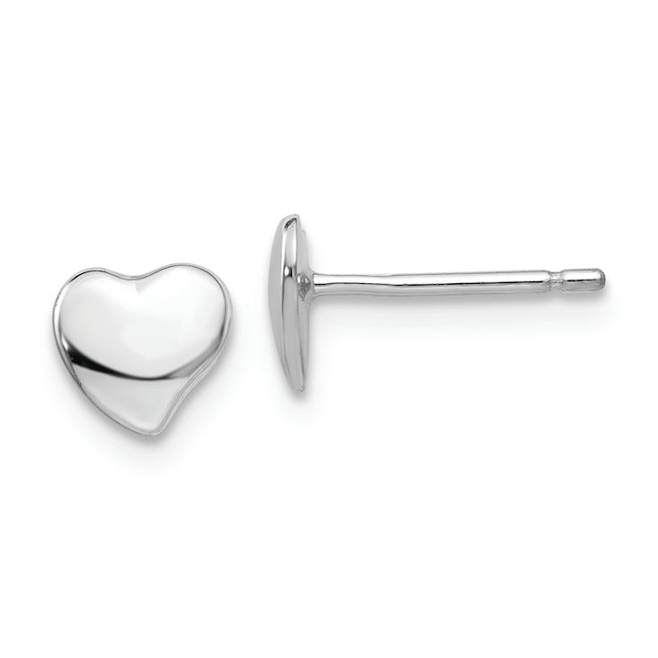 Rhodium Over 14k White Gold Polished 3mm Heart Stud Earrings