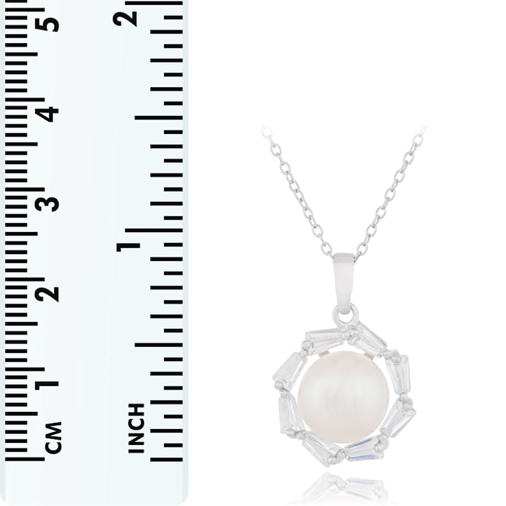 9.5-10mm White Cultured Freshwater Pearl Sterling Silver Pendant W/Chain