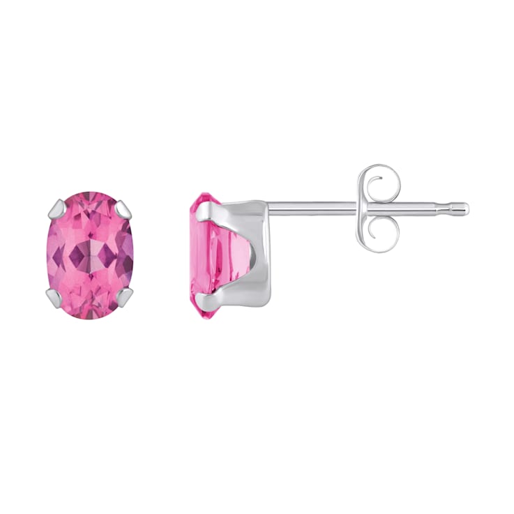 6x4mm Oval Pink Topaz Rhodium Over 10k White Gold Stud Earrings