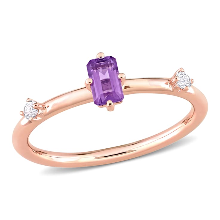 Amethyst and White Topaz 10K Rose Gold Stackable Ring 0.44ctw