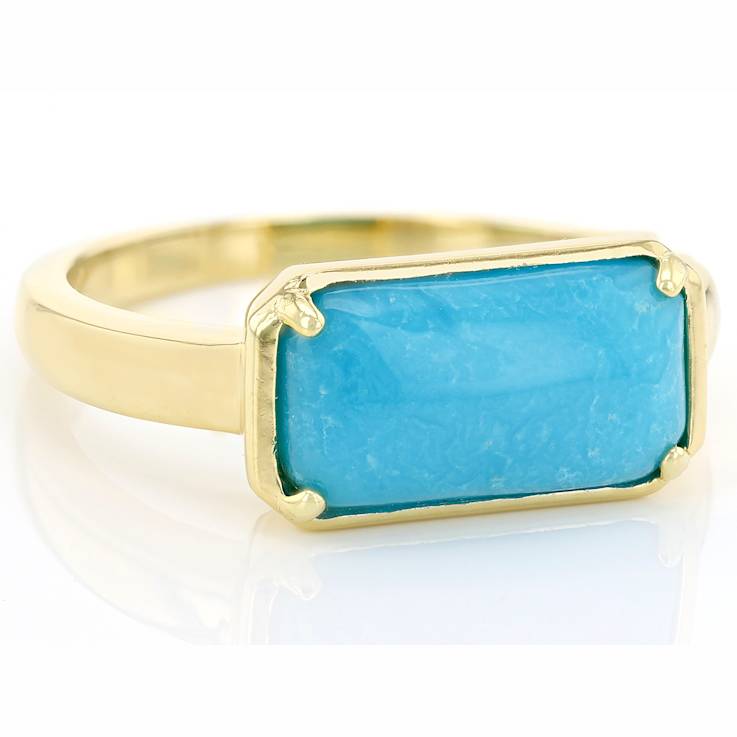 Kingman Turquoise Cushion Ring In 18K Gold Over Sterling Silver