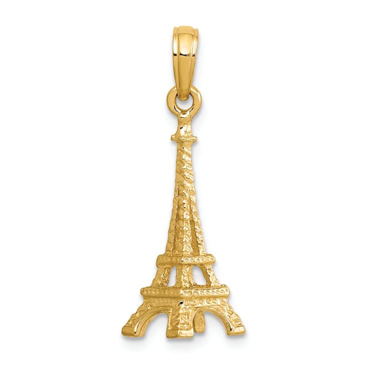 14k Yellow Gold Solid Polished and Textured 3D Eiffel Tower Pendant