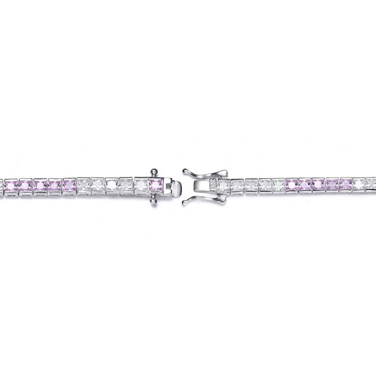 Pink And White CZ Tennis Bracelet In Sterling Silver