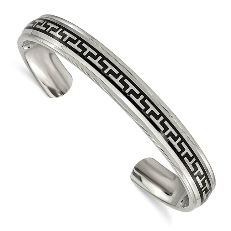 Titanium Polished with Black Rubber Design Cuff Bangle