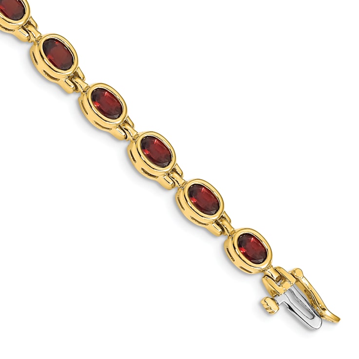 14K Two-tone Gold Oval Gemstone Garnet Bracelet 9.60ctw