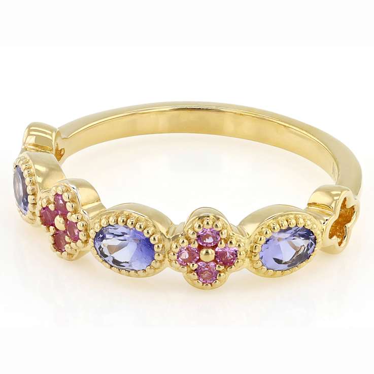 Tanzanite And Lab-Created Pink Sapphire Band Ring In 18K Gold Over
Sterling Silver 0.57ctw