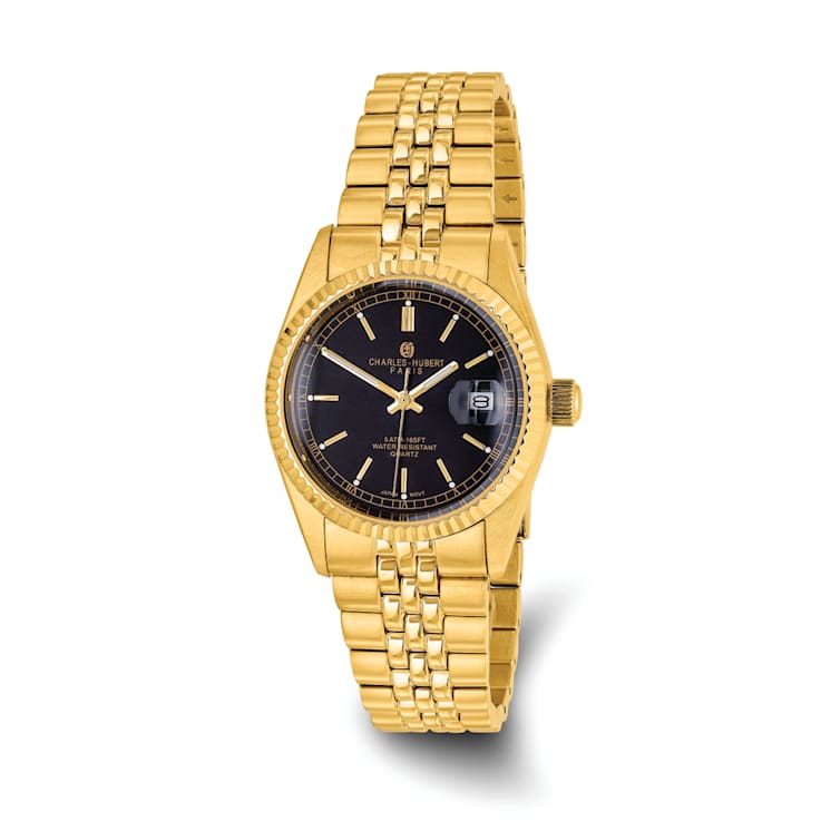 Men's Charles Hubert IP-plated Black Dial Watch