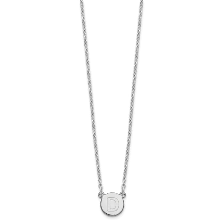 Rhodium Over Sterling Silver Tiny Circle Block Letter D Initial Necklace
