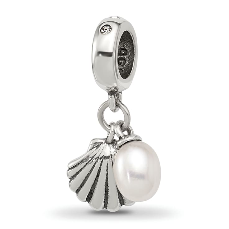 Sterling Silver Shell and Freshwater Pearl Dangle Bead