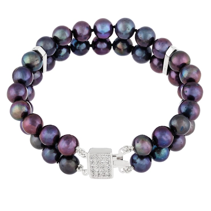 7-7.5mm Black Cultured Freshwater Pearl Silver  Bracelet