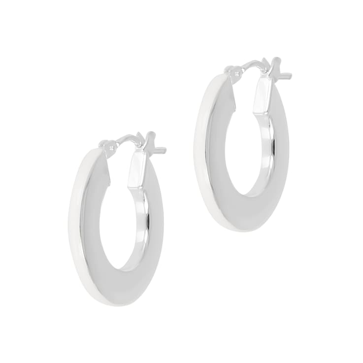 Sterling Silver White Enamel Round Hoop Earrings