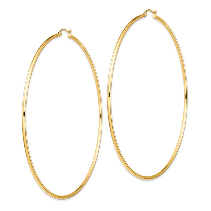 14k Yellow Gold Polished 3 9/16" Round Tube Hoop Earrings