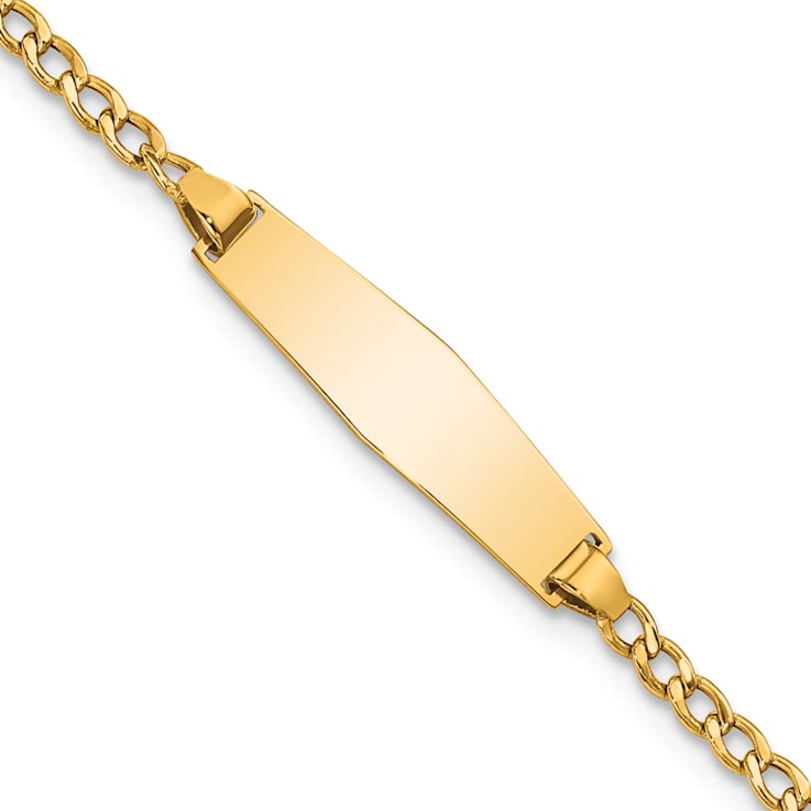 14k Yellow Gold Children's Soft Diamond Shape Cuban Link ID Bracelet