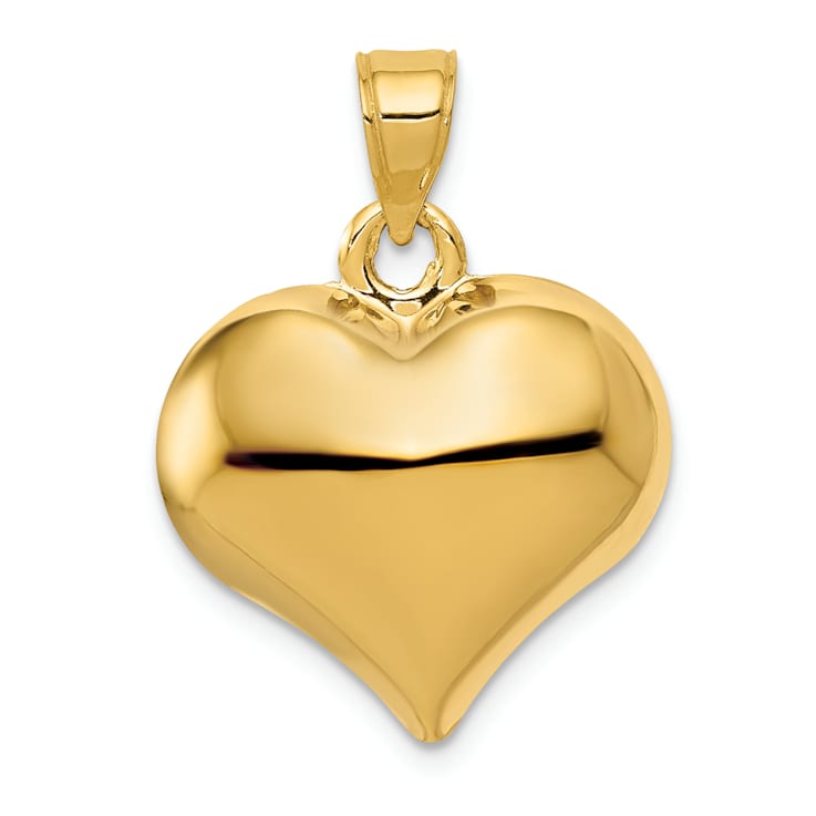 14k Yellow Gold 3D Polished Puffed Heart Pendant