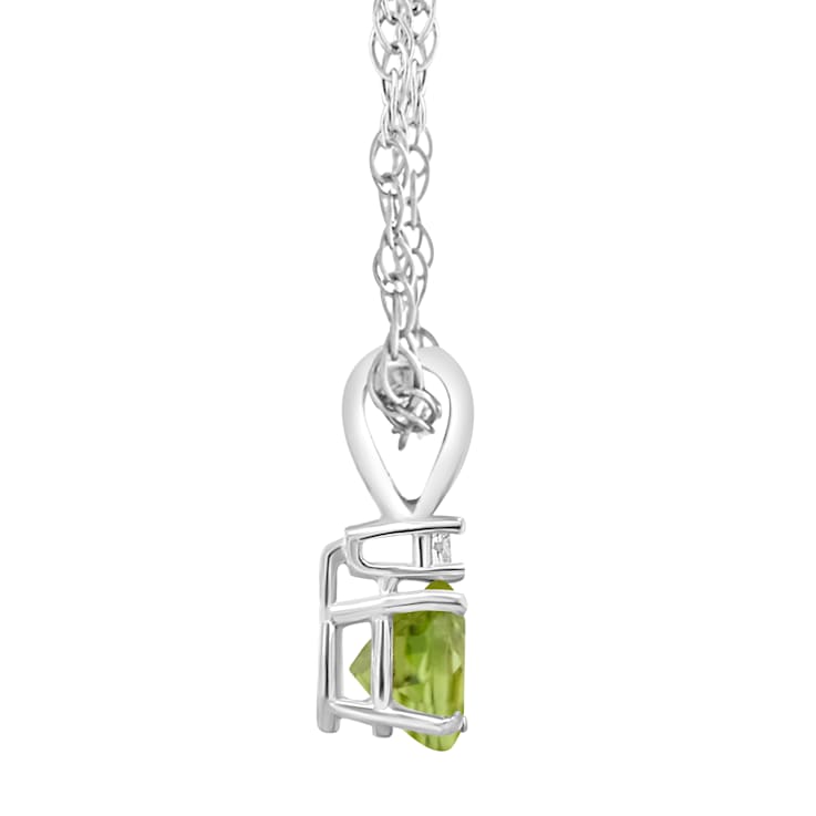 5mm Round Peridot with Diamond Accent 14k White Gold Pendant With Chain