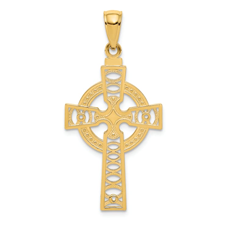 14K Yellow Gold Celtic Cross with Eternity Circle Pendant