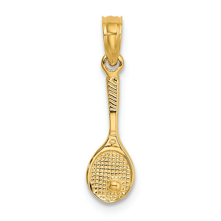 14k Yellow Gold Solid Polished and Textured 3D Tennis Racquet Charm